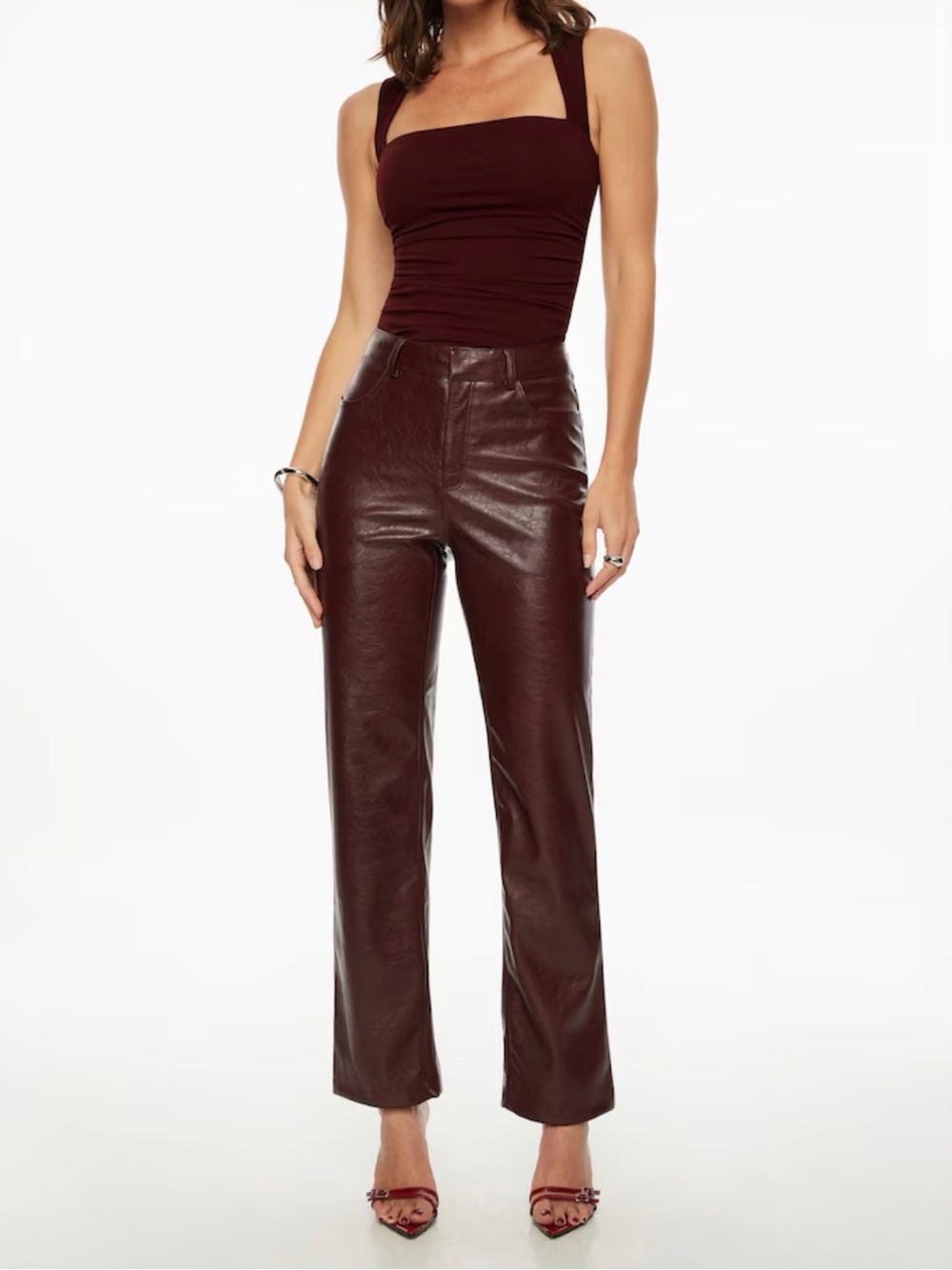 Dynamite Straight-Leg Faux Leather Pants in Burgundy